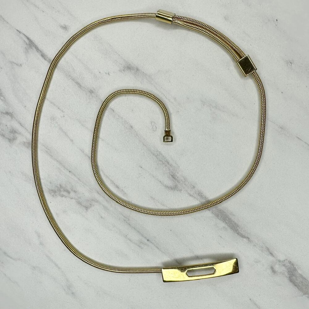 Vintage Womens Gold Tone Snake Coil Cinch Belt Slide Bar Closure Small (S) ✨